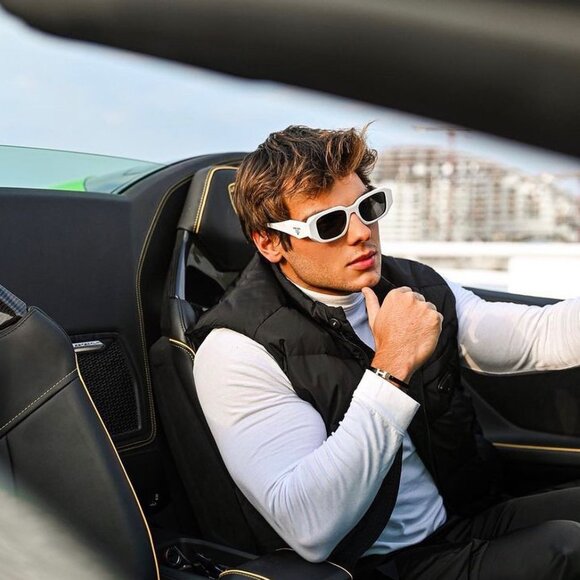 Prada PR17WS 1425S0 Sunglasses Talc Rectangle Frame, Dark Grey Lenses - Picture 4 of 14